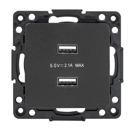 Стокгольм Механизм Розетки USB 2-местной 2,1А черный EKF PROxima EZR16-028-10-2USB