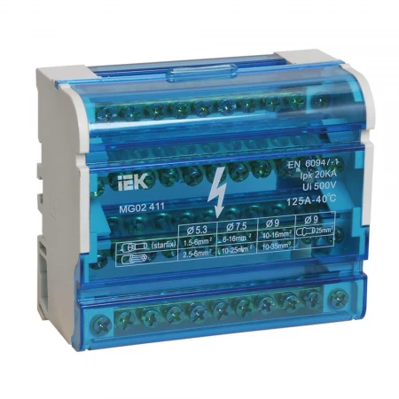 Шины на DIN-рейку в корпусе (кросс-модуль) ШНК 4х11 3L+PEN IEK YND10-4-11-125